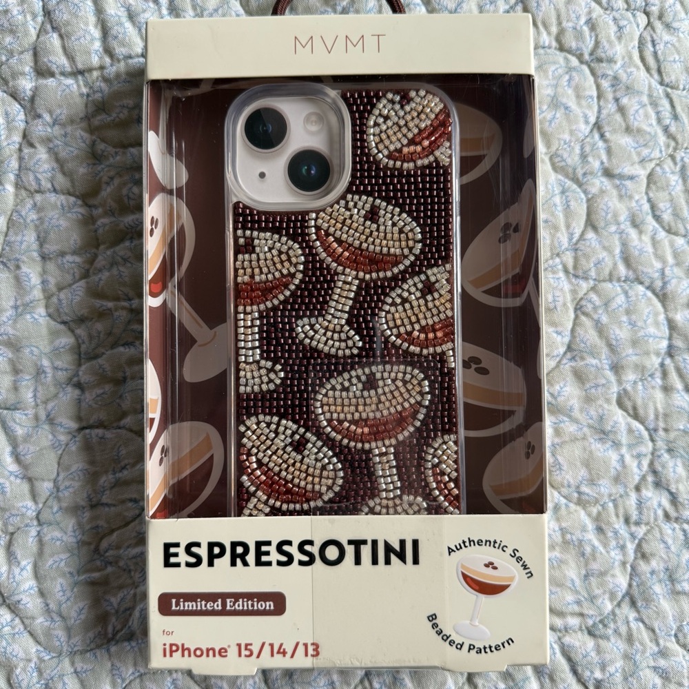 MVMT Espressotini Espresso Martini Brown Beaded iPhone 13/14/15 New Phone Case